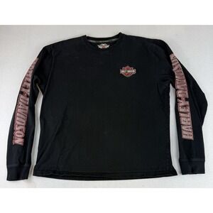 VTG Y2K Harley-Davidson Embroidered Patch Spell Out Long Sleeve Black Motorcycle